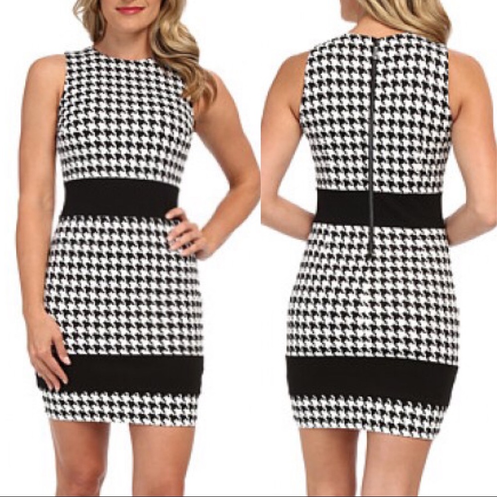 6P MICHAEL KORS HOUNDSTOOTH DRESS BLACK & WHITE